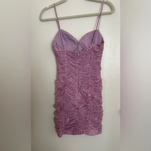 Purple Velvet Polka Dot Ruched Mini Dress - Picture 3 of 4